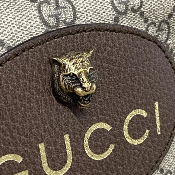 Auth GUCCI GG Supreme Drawstring Backpack 473872 Dark Brown Beige Yellow PVC - Picture 13 of 16